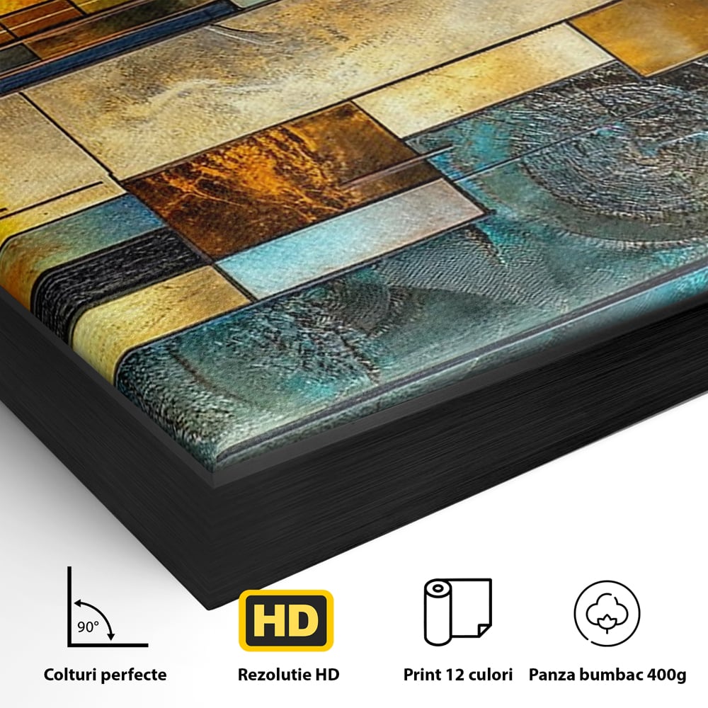 Tablou Canvas Premium, LuxCanva® C1288, Orase Nevazute, Geometrie, Culori, Abstract, Aur, Turcoaz, Metal, Apa, Memorii, Liniste, Planuri, Timp, Harti, Fragment, Orizont, Birou, Living, Dormitor
