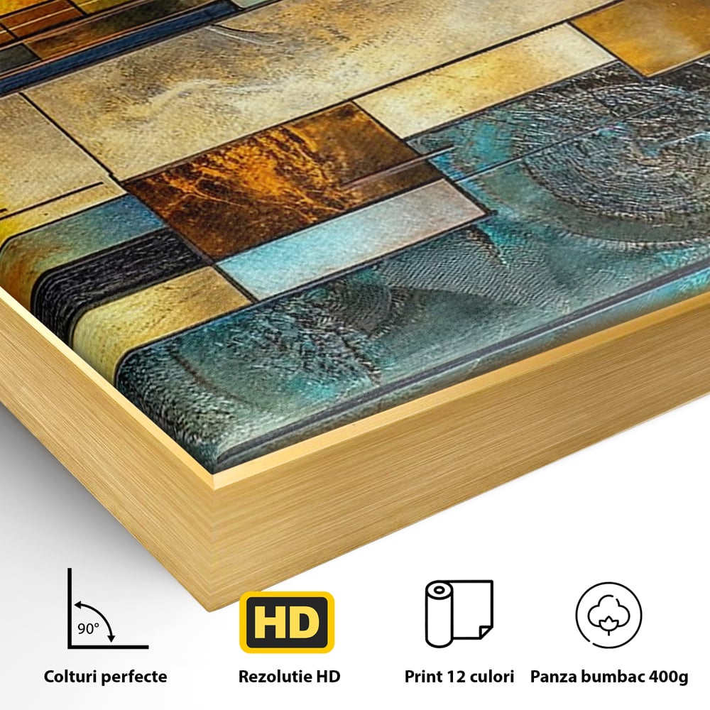 Tablou Canvas Premium, LuxCanva® C1288, Orase Nevazute, Geometrie, Culori, Abstract, Aur, Turcoaz, Metal, Apa, Memorii, Liniste, Planuri, Timp, Harti, Fragment, Orizont, Birou, Living, Dormitor