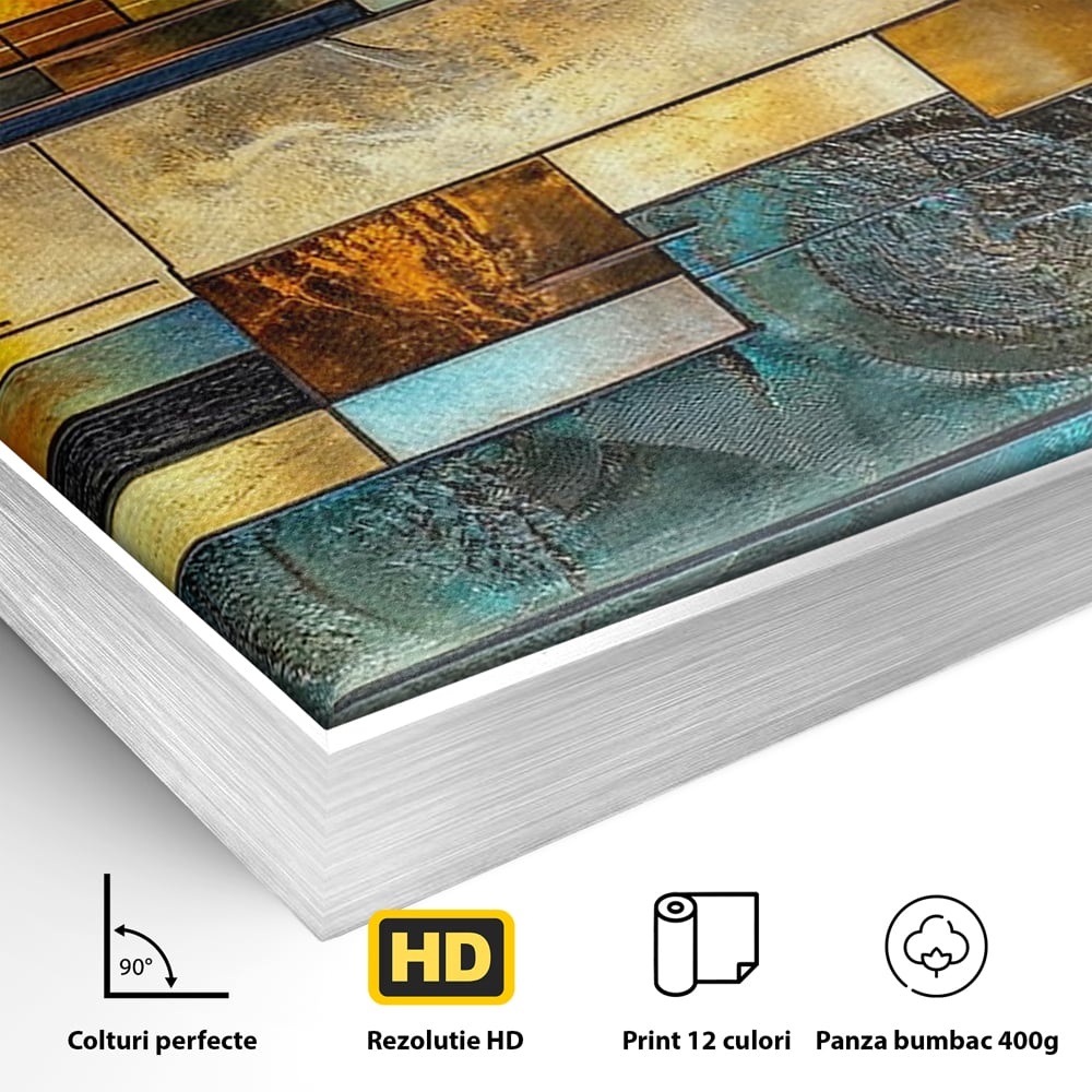 Tablou Canvas Premium, LuxCanva® C1288, Orase Nevazute, Geometrie, Culori, Abstract, Aur, Turcoaz, Metal, Apa, Memorii, Liniste, Planuri, Timp, Harti, Fragment, Orizont, Birou, Living, Dormitor