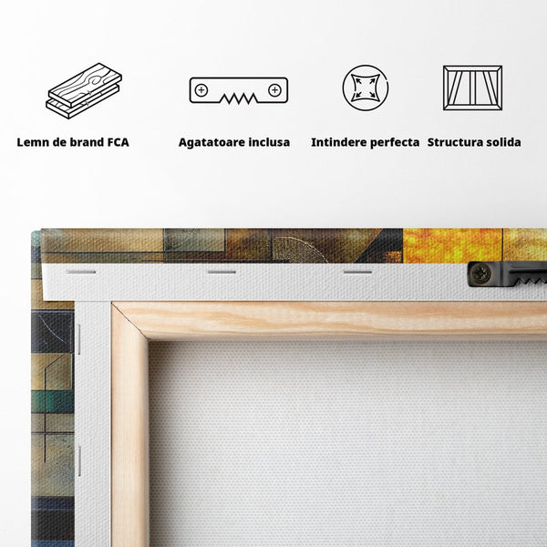 Tablou Canvas Premium, LuxCanva® C1288, Orase Nevazute, Geometrie, Culori, Abstract, Aur, Turcoaz, Metal, Apa, Memorii, Liniste, Planuri, Timp, Harti, Fragment, Orizont, Birou, Living, Dormitor