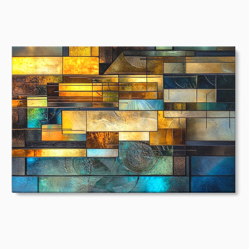 Tablou Canvas Premium, LuxCanva® C1288, Orase Nevazute, Geometrie, Culori, Abstract, Aur, Turcoaz, Metal, Apa, Memorii, Liniste, Planuri, Timp, Harti, Fragment, Orizont, Birou, Living, Dormitor