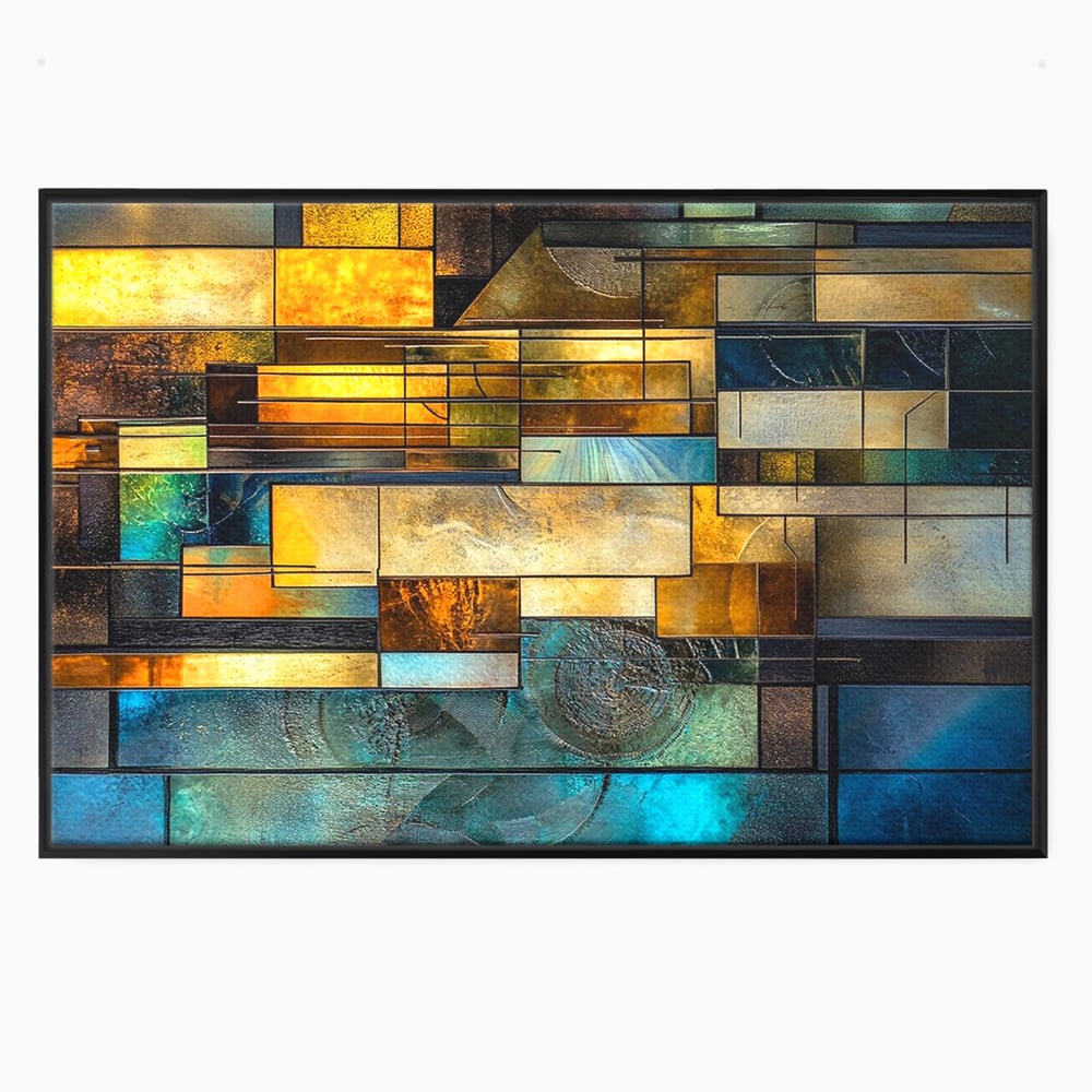 Tablou Canvas Premium, LuxCanva® C1288, Orase Nevazute, Geometrie, Culori, Abstract, Aur, Turcoaz, Metal, Apa, Memorii, Liniste, Planuri, Timp, Harti, Fragment, Orizont, Birou, Living, Dormitor