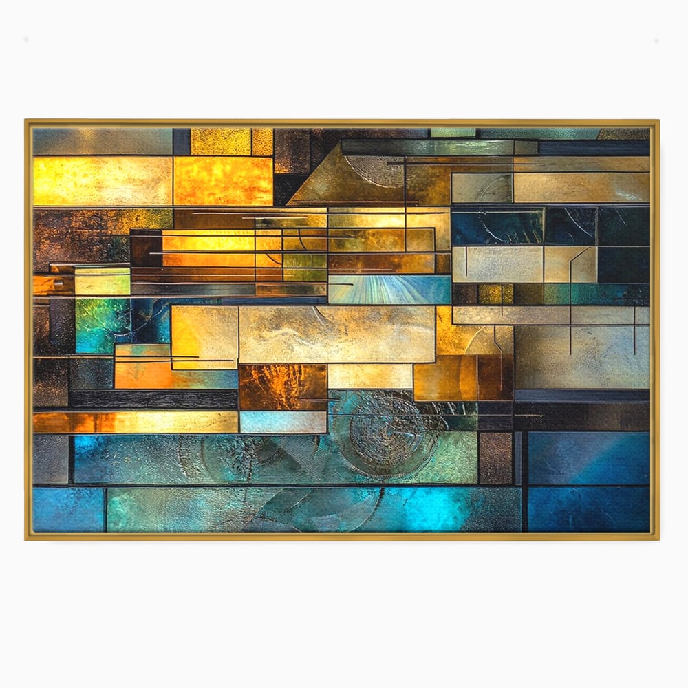 Tablou Canvas Premium, LuxCanva® C1288, Orase Nevazute, Geometrie, Culori, Abstract, Aur, Turcoaz, Metal, Apa, Memorii, Liniste, Planuri, Timp, Harti, Fragment, Orizont, Birou, Living, Dormitor