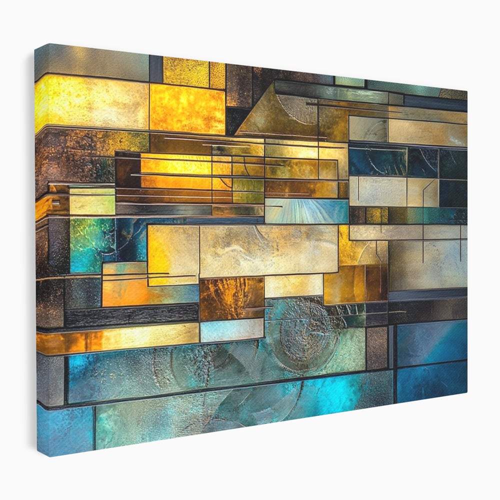 Tablou Canvas Premium, LuxCanva® C1288, Orase Nevazute, Geometrie, Culori, Abstract, Aur, Turcoaz, Metal, Apa, Memorii, Liniste, Planuri, Timp, Harti, Fragment, Orizont, Birou, Living, Dormitor