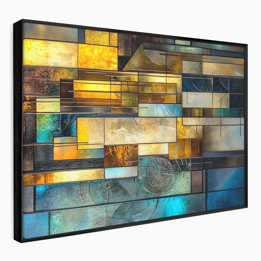 Tablou Canvas Premium, LuxCanva® C1288, Orase Nevazute, Geometrie, Culori, Abstract, Aur, Turcoaz, Metal, Apa, Memorii, Liniste, Planuri, Timp, Harti, Fragment, Orizont, Birou, Living, Dormitor