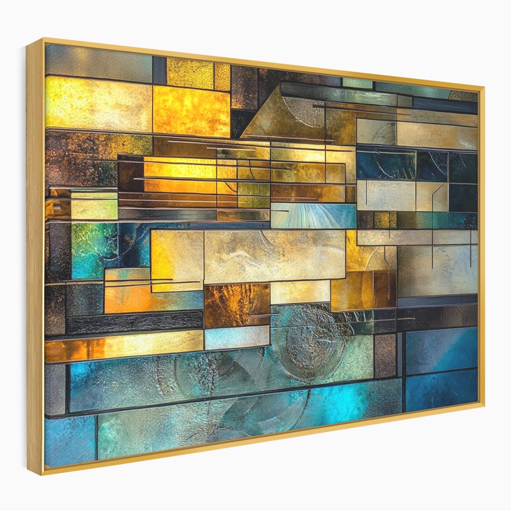 Tablou Canvas Premium, LuxCanva® C1288, Orase Nevazute, Geometrie, Culori, Abstract, Aur, Turcoaz, Metal, Apa, Memorii, Liniste, Planuri, Timp, Harti, Fragment, Orizont, Birou, Living, Dormitor