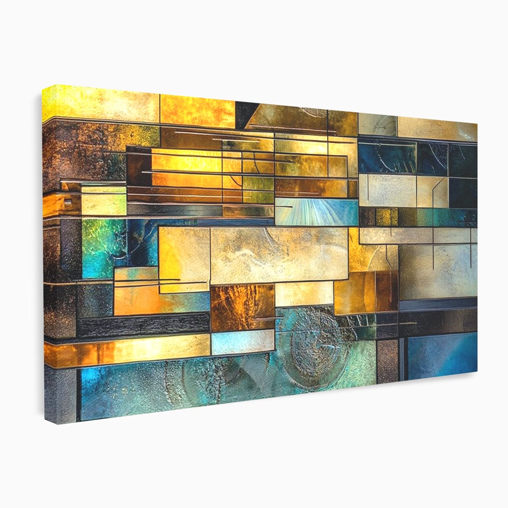 Tablou Canvas Premium, LuxCanva® C1288, Orase Nevazute, Geometrie, Culori, Abstract, Aur, Turcoaz, Metal, Apa, Memorii, Liniste, Planuri, Timp, Harti, Fragment, Orizont, Birou, Living, Dormitor