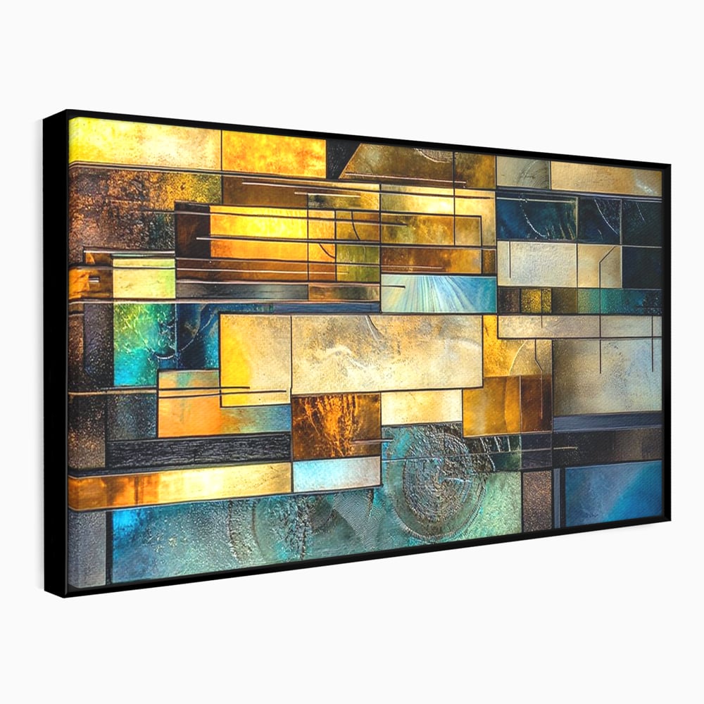 Tablou Canvas Premium, LuxCanva® C1288, Orase Nevazute, Geometrie, Culori, Abstract, Aur, Turcoaz, Metal, Apa, Memorii, Liniste, Planuri, Timp, Harti, Fragment, Orizont, Birou, Living, Dormitor