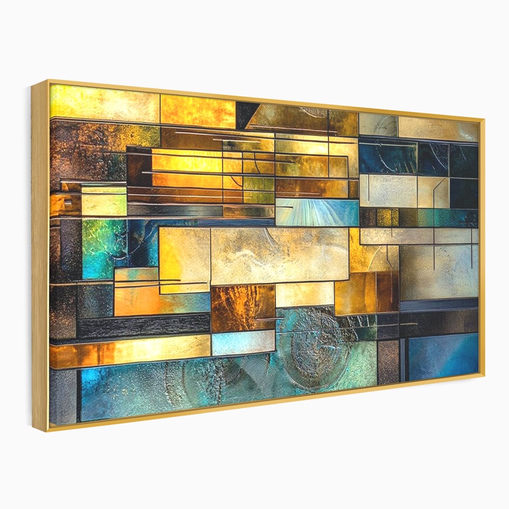 Tablou Canvas Premium, LuxCanva® C1288, Orase Nevazute, Geometrie, Culori, Abstract, Aur, Turcoaz, Metal, Apa, Memorii, Liniste, Planuri, Timp, Harti, Fragment, Orizont, Birou, Living, Dormitor