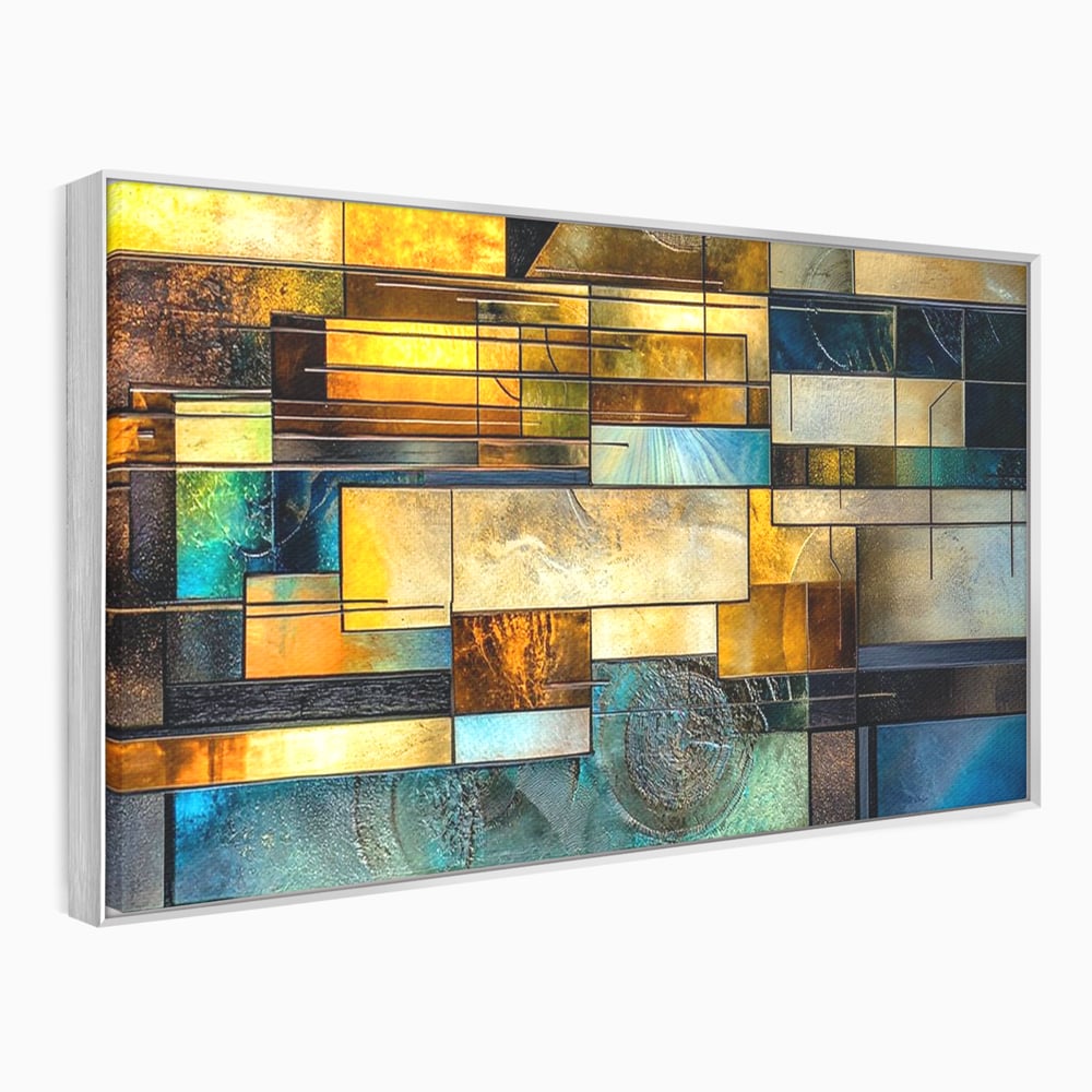 Tablou Canvas Premium, LuxCanva® C1288, Orase Nevazute, Geometrie, Culori, Abstract, Aur, Turcoaz, Metal, Apa, Memorii, Liniste, Planuri, Timp, Harti, Fragment, Orizont, Birou, Living, Dormitor