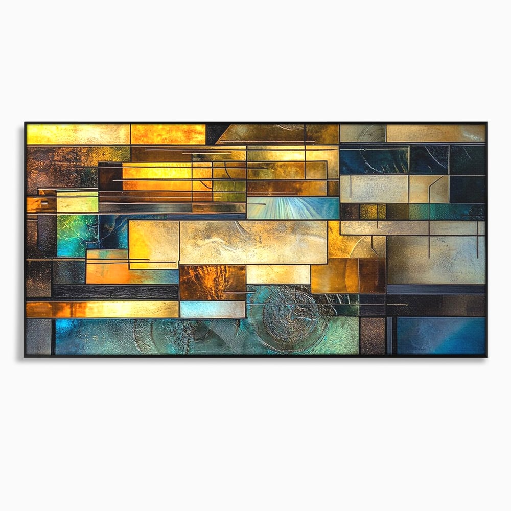 Tablou Canvas Premium, LuxCanva® C1288, Orase Nevazute, Geometrie, Culori, Abstract, Aur, Turcoaz, Metal, Apa, Memorii, Liniste, Planuri, Timp, Harti, Fragment, Orizont, Birou, Living, Dormitor