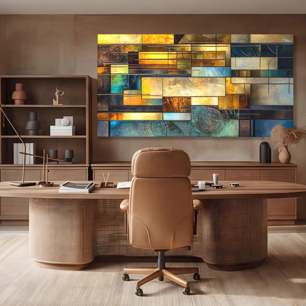 Tablou Canvas Premium, LuxCanva® C1288, Orase Nevazute, Geometrie, Culori, Abstract, Aur, Turcoaz, Metal, Apa, Memorii, Liniste, Planuri, Timp, Harti, Fragment, Orizont, Birou, Living, Dormitor