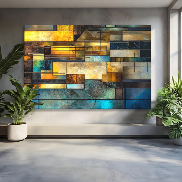 Tablou Canvas Premium, LuxCanva® C1288, Orase Nevazute, Geometrie, Culori, Abstract, Aur, Turcoaz, Metal, Apa, Memorii, Liniste, Planuri, Timp, Harti, Fragment, Orizont, Birou, Living, Dormitor