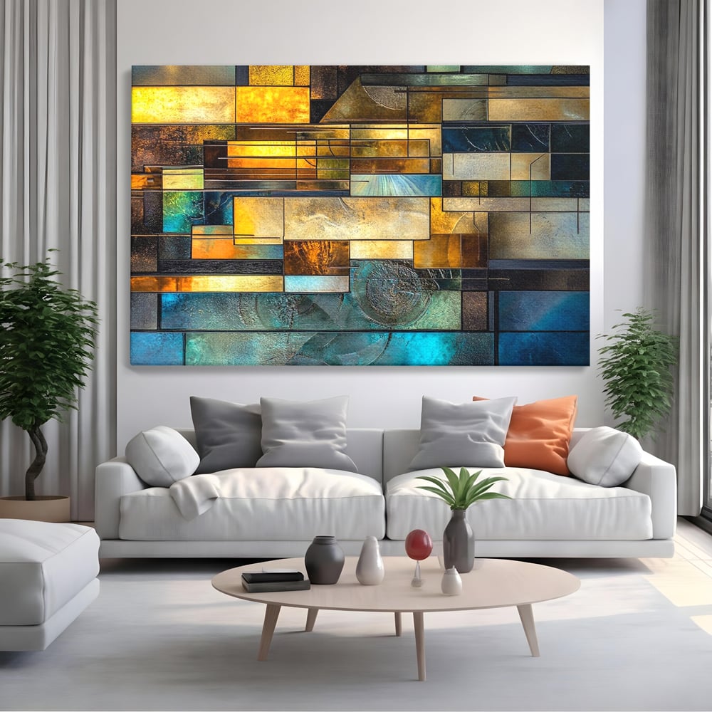 Tablou Canvas Premium, LuxCanva® C1288, Orase Nevazute, Geometrie, Culori, Abstract, Aur, Turcoaz, Metal, Apa, Memorii, Liniste, Planuri, Timp, Harti, Fragment, Orizont, Birou, Living, Dormitor