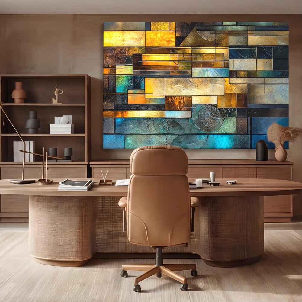 Tablou Canvas Premium, LuxCanva® C1288, Orase Nevazute, Geometrie, Culori, Abstract, Aur, Turcoaz, Metal, Apa, Memorii, Liniste, Planuri, Timp, Harti, Fragment, Orizont, Birou, Living, Dormitor