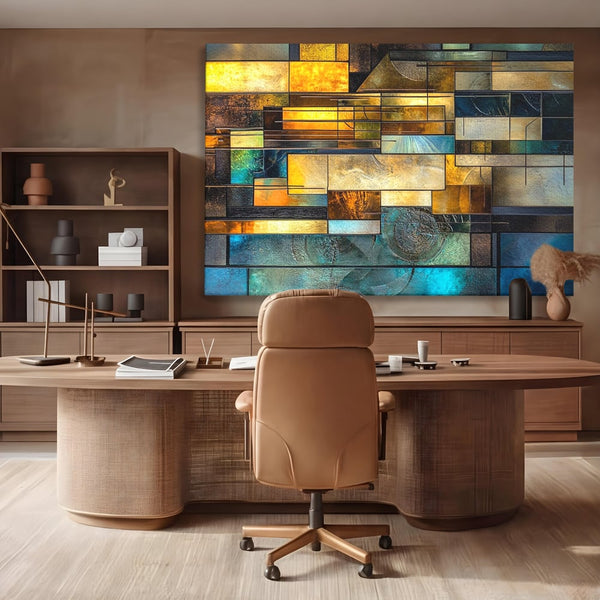 Tablou Canvas Premium, LuxCanva® C1288, Orase Nevazute, Geometrie, Culori, Abstract, Aur, Turcoaz, Metal, Apa, Memorii, Liniste, Planuri, Timp, Harti, Fragment, Orizont, Birou, Living, Dormitor
