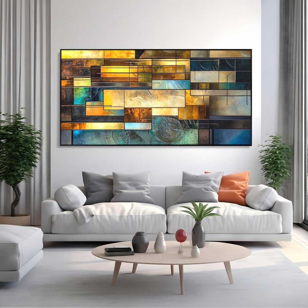 Tablou Canvas Premium, LuxCanva® C1288, Orase Nevazute, Geometrie, Culori, Abstract, Aur, Turcoaz, Metal, Apa, Memorii, Liniste, Planuri, Timp, Harti, Fragment, Orizont, Birou, Living, Dormitor