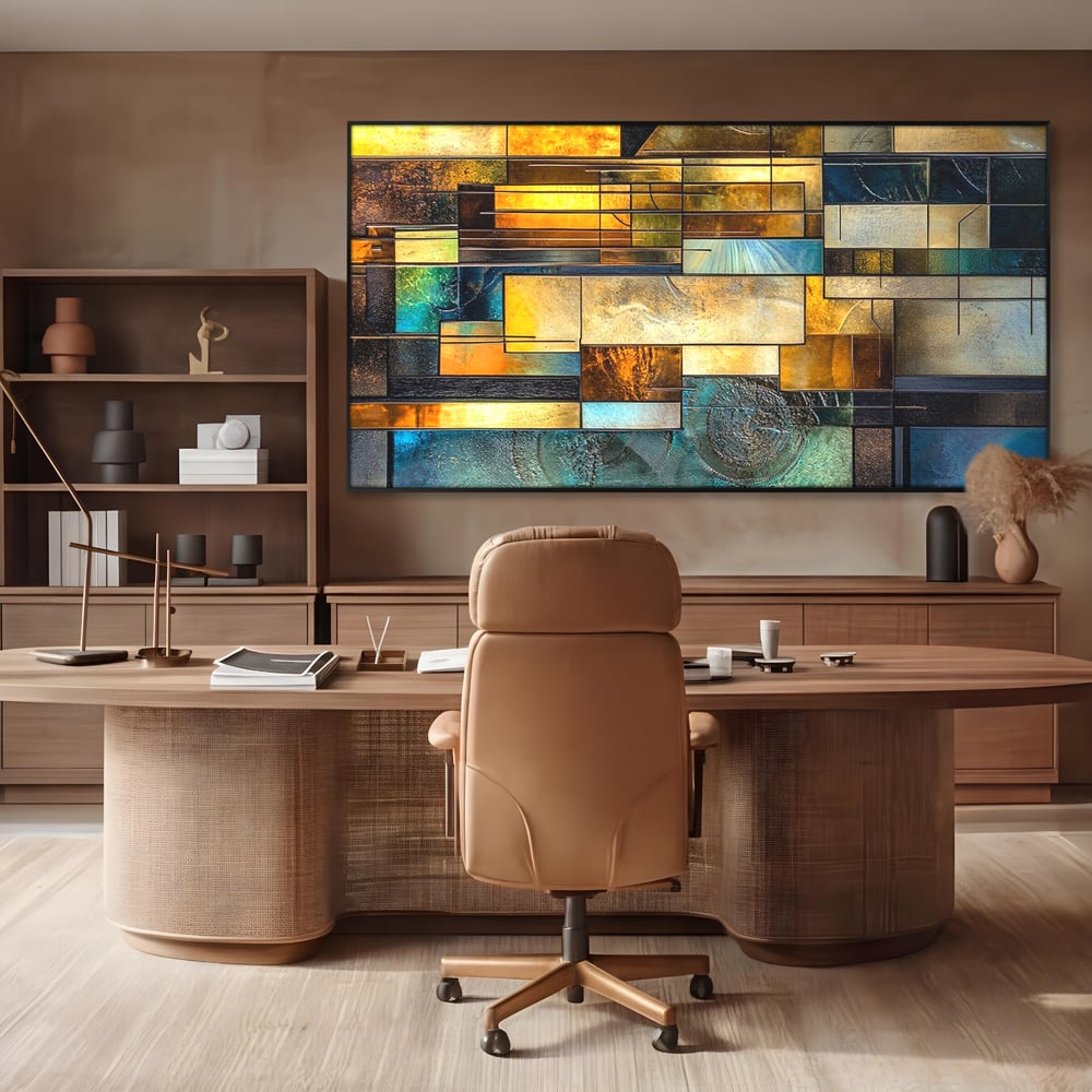 Tablou Canvas Premium, LuxCanva® C1288, Orase Nevazute, Geometrie, Culori, Abstract, Aur, Turcoaz, Metal, Apa, Memorii, Liniste, Planuri, Timp, Harti, Fragment, Orizont, Birou, Living, Dormitor