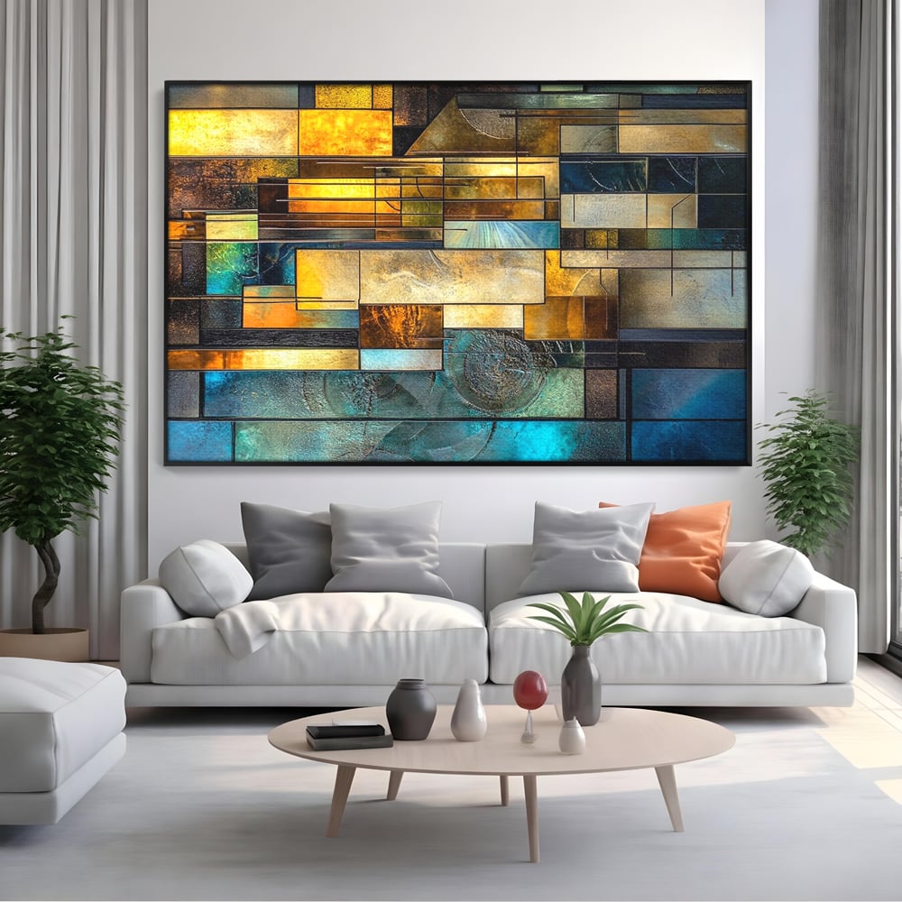 Tablou Canvas Premium, LuxCanva® C1288, Orase Nevazute, Geometrie, Culori, Abstract, Aur, Turcoaz, Metal, Apa, Memorii, Liniste, Planuri, Timp, Harti, Fragment, Orizont, Birou, Living, Dormitor