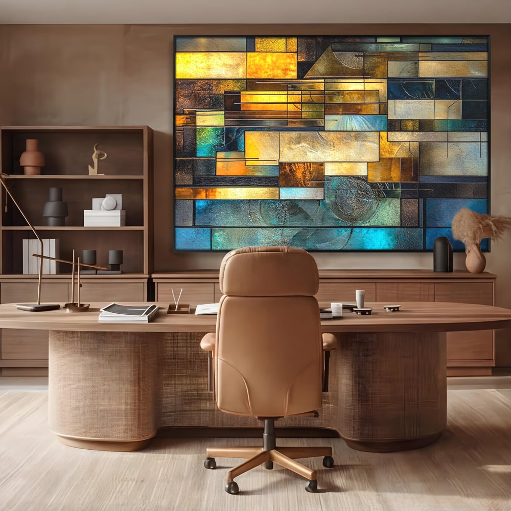 Tablou Canvas Premium, LuxCanva® C1288, Orase Nevazute, Geometrie, Culori, Abstract, Aur, Turcoaz, Metal, Apa, Memorii, Liniste, Planuri, Timp, Harti, Fragment, Orizont, Birou, Living, Dormitor