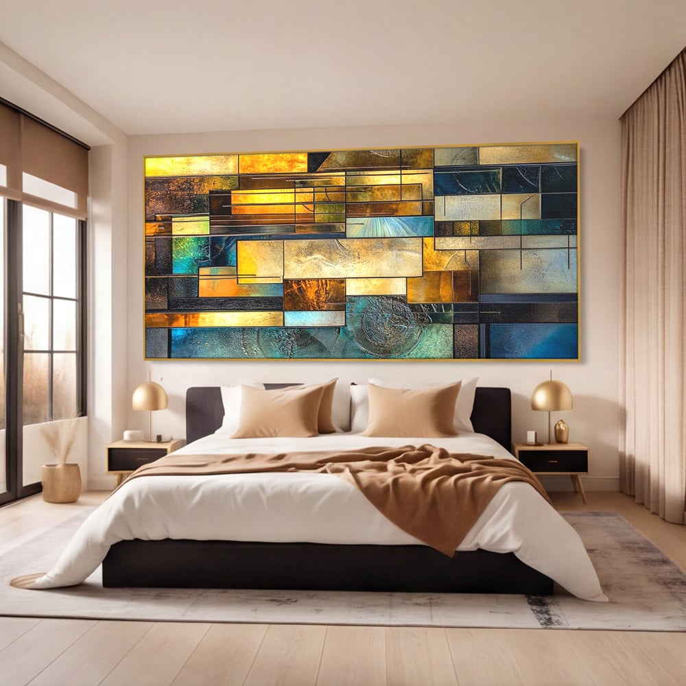 Tablou Canvas Premium, LuxCanva® C1288, Orase Nevazute, Geometrie, Culori, Abstract, Aur, Turcoaz, Metal, Apa, Memorii, Liniste, Planuri, Timp, Harti, Fragment, Orizont, Birou, Living, Dormitor