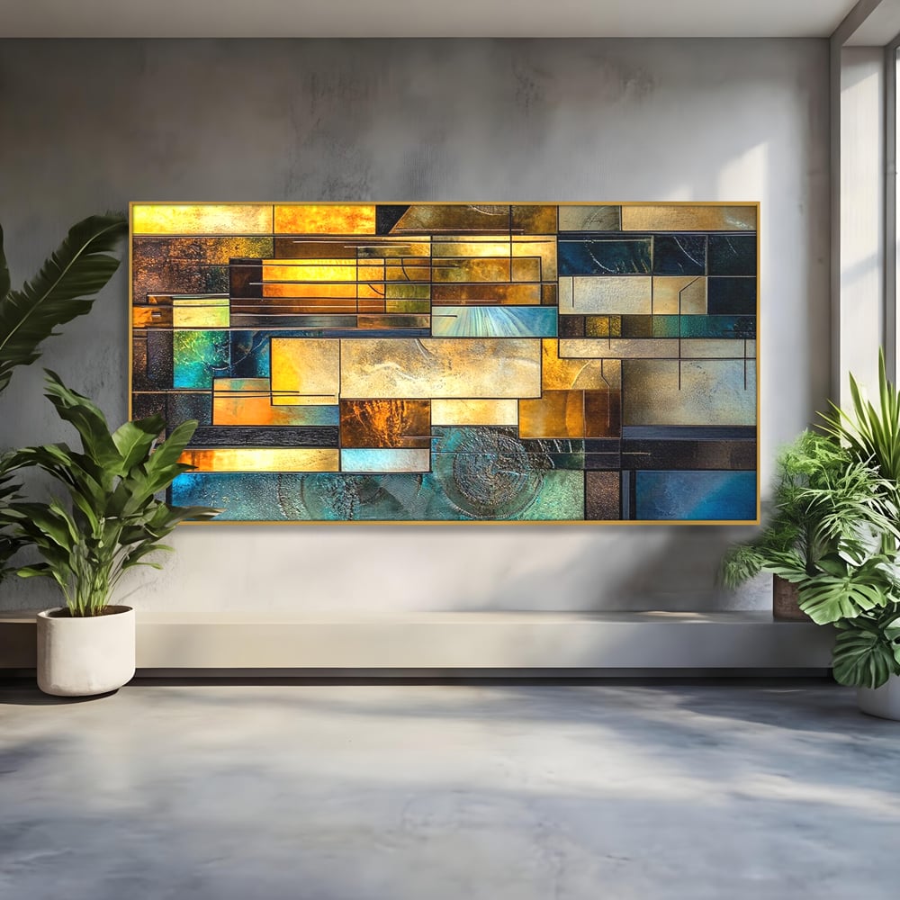 Tablou Canvas Premium, LuxCanva® C1288, Orase Nevazute, Geometrie, Culori, Abstract, Aur, Turcoaz, Metal, Apa, Memorii, Liniste, Planuri, Timp, Harti, Fragment, Orizont, Birou, Living, Dormitor