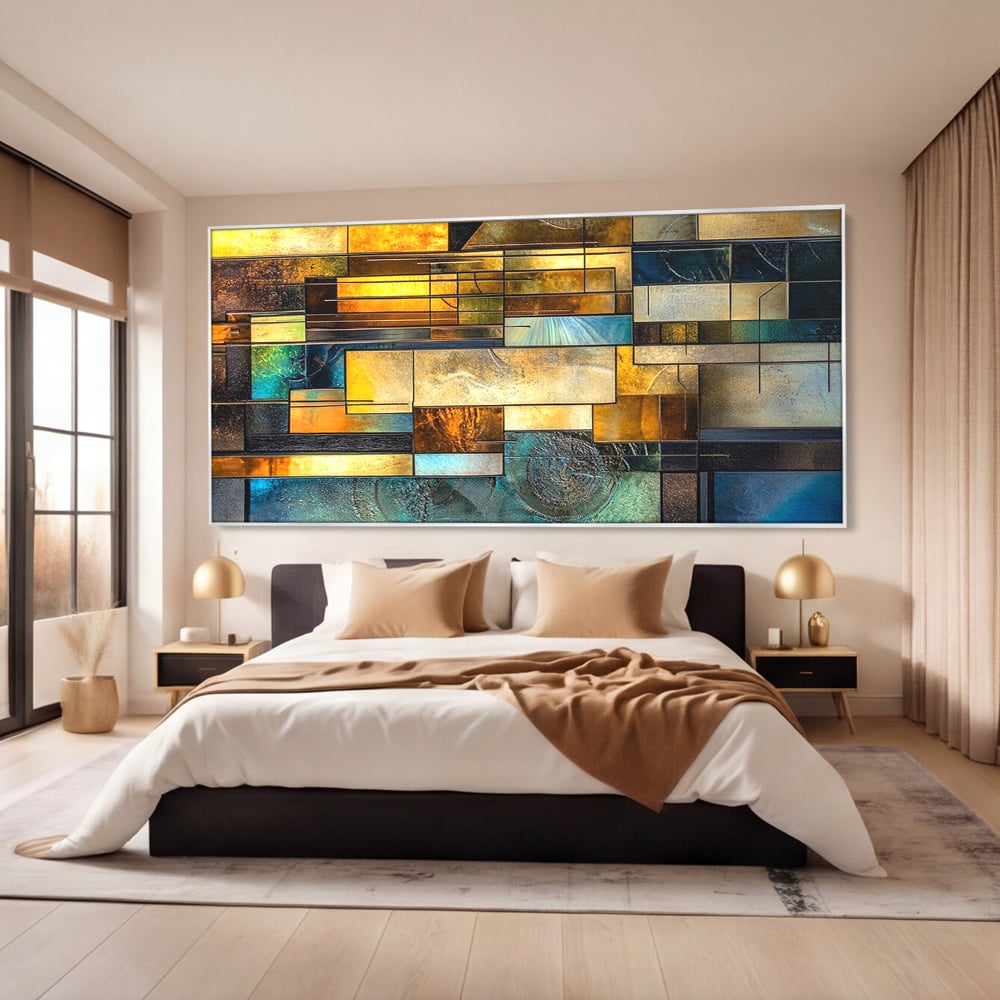Tablou Canvas Premium, LuxCanva® C1288, Orase Nevazute, Geometrie, Culori, Abstract, Aur, Turcoaz, Metal, Apa, Memorii, Liniste, Planuri, Timp, Harti, Fragment, Orizont, Birou, Living, Dormitor