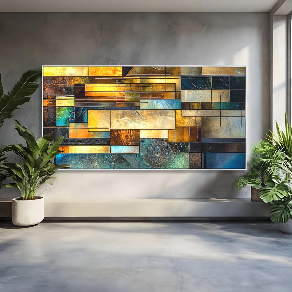 Tablou Canvas Premium, LuxCanva® C1288, Orase Nevazute, Geometrie, Culori, Abstract, Aur, Turcoaz, Metal, Apa, Memorii, Liniste, Planuri, Timp, Harti, Fragment, Orizont, Birou, Living, Dormitor