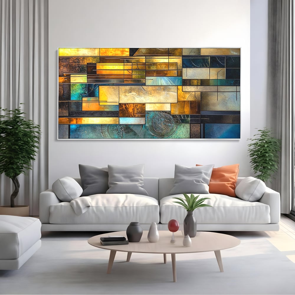 Tablou Canvas Premium, LuxCanva® C1288, Orase Nevazute, Geometrie, Culori, Abstract, Aur, Turcoaz, Metal, Apa, Memorii, Liniste, Planuri, Timp, Harti, Fragment, Orizont, Birou, Living, Dormitor
