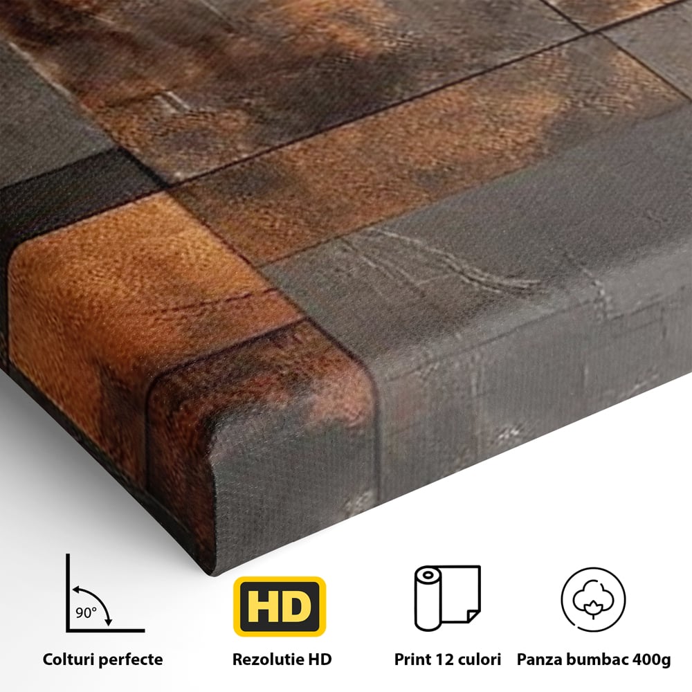 Tablou Canvas Premium, LuxCanva® C1289, Memoria ruginii, Geometrie, Culori, Abstract, Aur, Industrial, Cupru, Metal, Fier, Zid, Cladire, Ruginiu, Forta, Fortareata, Lumina, Birou, Living, Dormitor