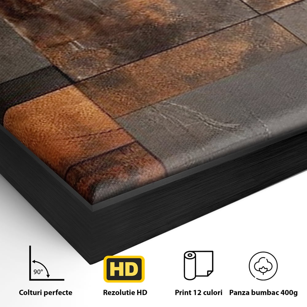 Tablou Canvas Premium, LuxCanva® C1289, Memoria ruginii, Geometrie, Culori, Abstract, Aur, Industrial, Cupru, Metal, Fier, Zid, Cladire, Ruginiu, Forta, Fortareata, Lumina, Birou, Living, Dormitor