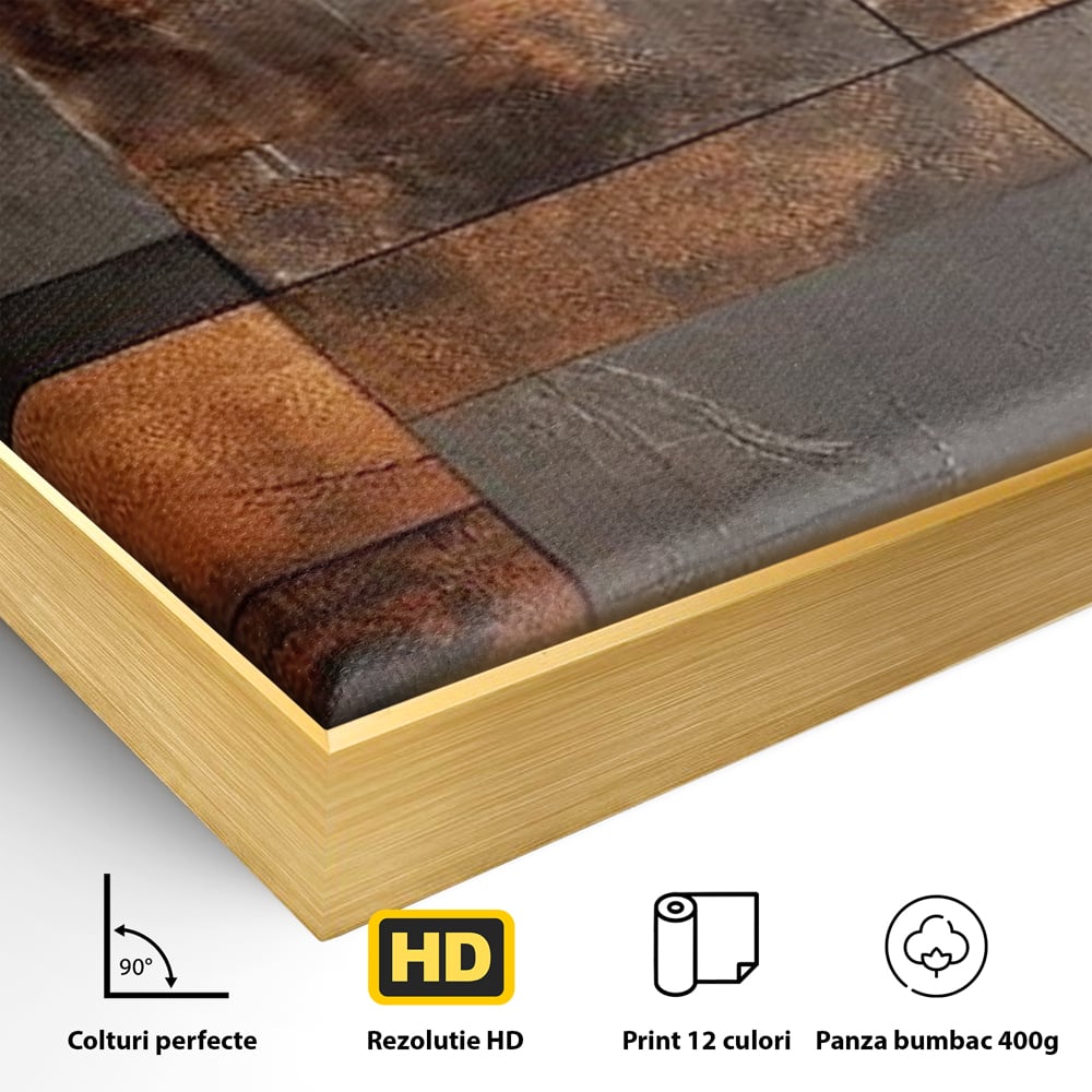 Tablou Canvas Premium, LuxCanva® C1289, Memoria ruginii, Geometrie, Culori, Abstract, Aur, Industrial, Cupru, Metal, Fier, Zid, Cladire, Ruginiu, Forta, Fortareata, Lumina, Birou, Living, Dormitor