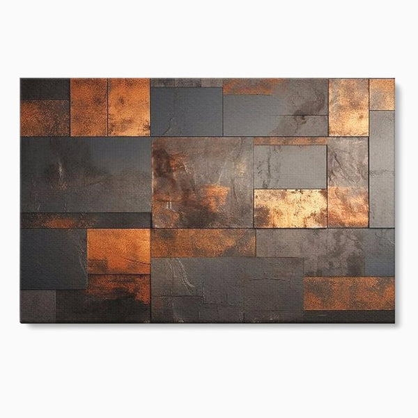 Tablou Canvas Premium, LuxCanva® C1289, Memoria ruginii, Geometrie, Culori, Abstract, Aur, Industrial, Cupru, Metal, Fier, Zid, Cladire, Ruginiu, Forta, Fortareata, Lumina, Birou, Living, Dormitor