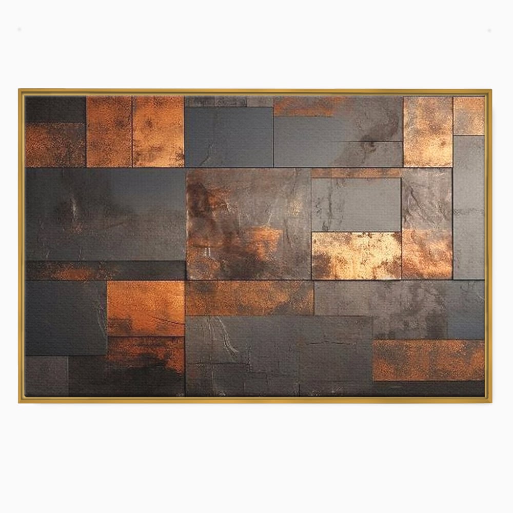Tablou Canvas Premium, LuxCanva® C1289, Memoria ruginii, Geometrie, Culori, Abstract, Aur, Industrial, Cupru, Metal, Fier, Zid, Cladire, Ruginiu, Forta, Fortareata, Lumina, Birou, Living, Dormitor