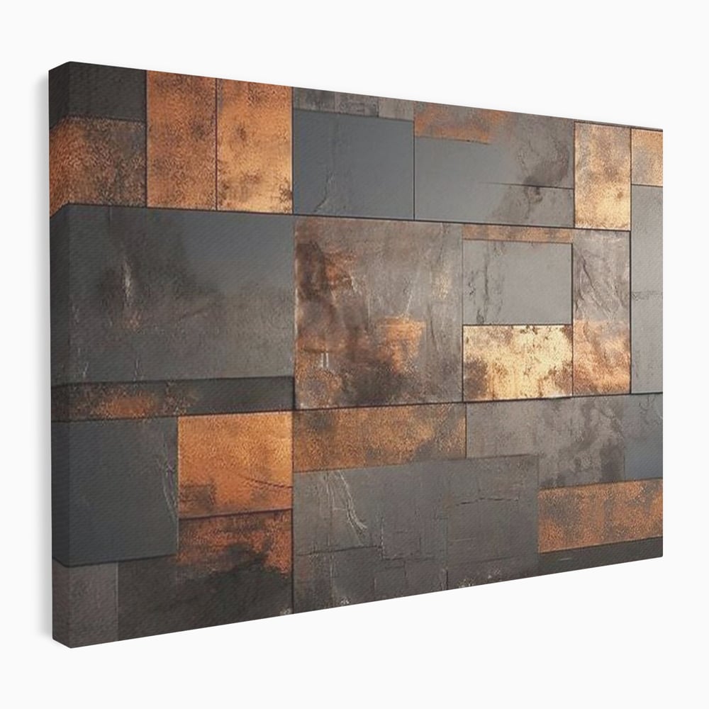 Tablou Canvas Premium, LuxCanva® C1289, Memoria ruginii, Geometrie, Culori, Abstract, Aur, Industrial, Cupru, Metal, Fier, Zid, Cladire, Ruginiu, Forta, Fortareata, Lumina, Birou, Living, Dormitor