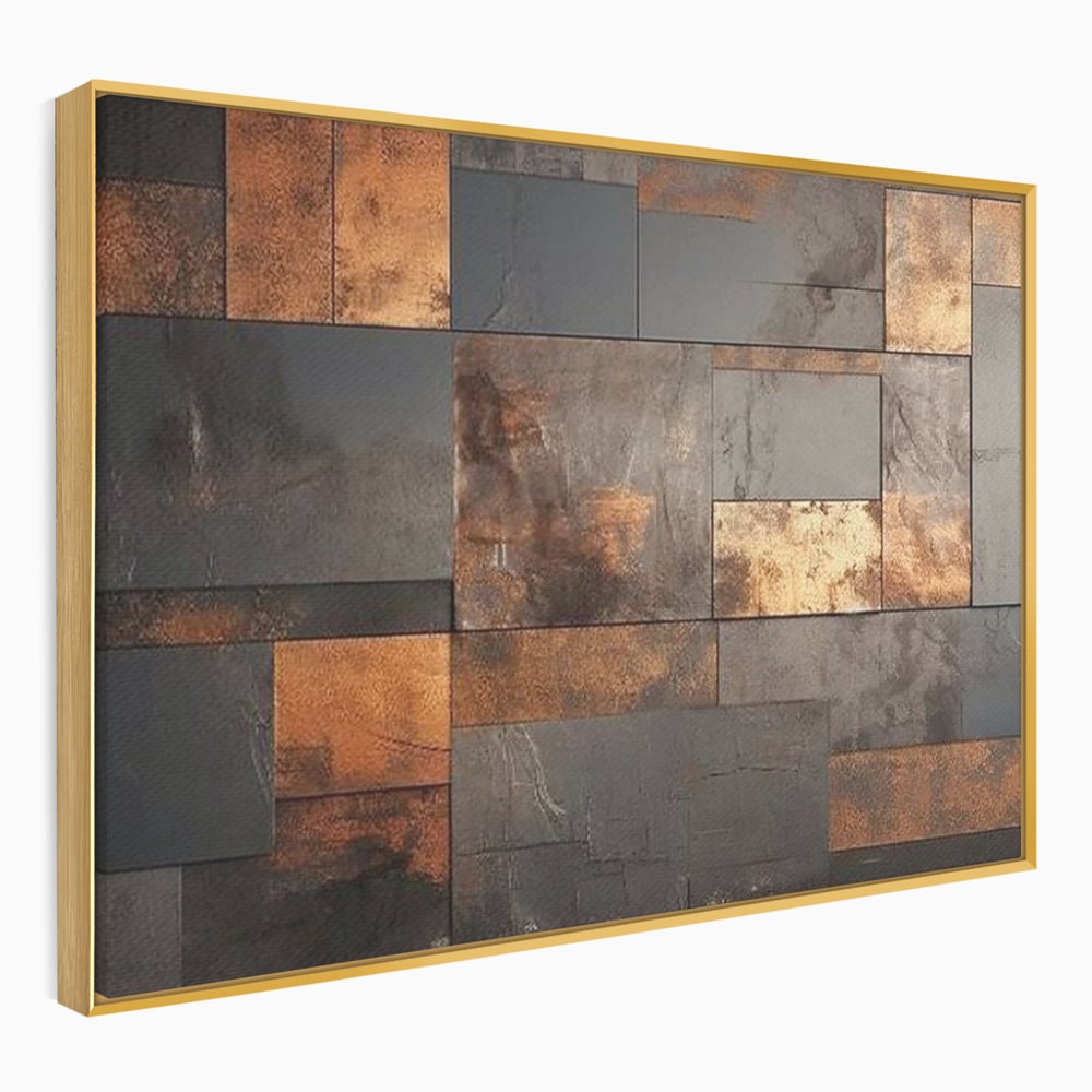Tablou Canvas Premium, LuxCanva® C1289, Memoria ruginii, Geometrie, Culori, Abstract, Aur, Industrial, Cupru, Metal, Fier, Zid, Cladire, Ruginiu, Forta, Fortareata, Lumina, Birou, Living, Dormitor