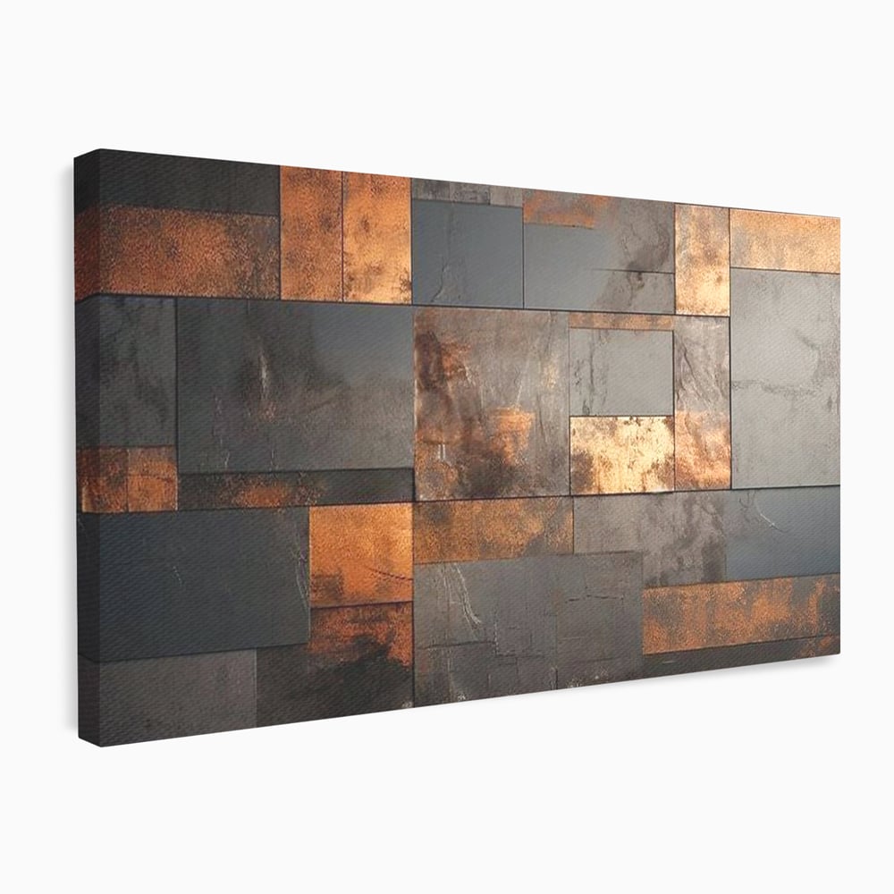 Tablou Canvas Premium, LuxCanva® C1289, Memoria ruginii, Geometrie, Culori, Abstract, Aur, Industrial, Cupru, Metal, Fier, Zid, Cladire, Ruginiu, Forta, Fortareata, Lumina, Birou, Living, Dormitor