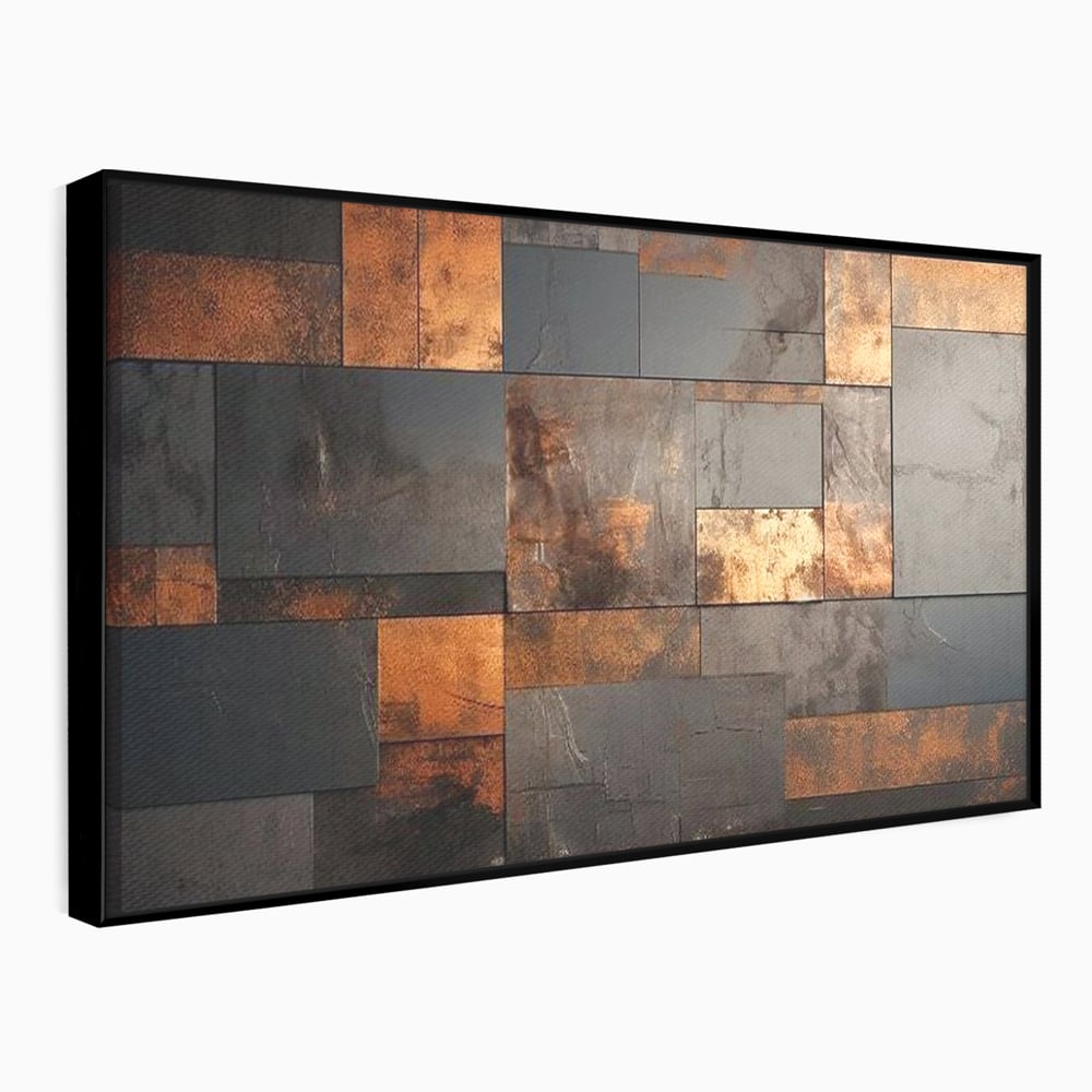 Tablou Canvas Premium, LuxCanva® C1289, Memoria ruginii, Geometrie, Culori, Abstract, Aur, Industrial, Cupru, Metal, Fier, Zid, Cladire, Ruginiu, Forta, Fortareata, Lumina, Birou, Living, Dormitor