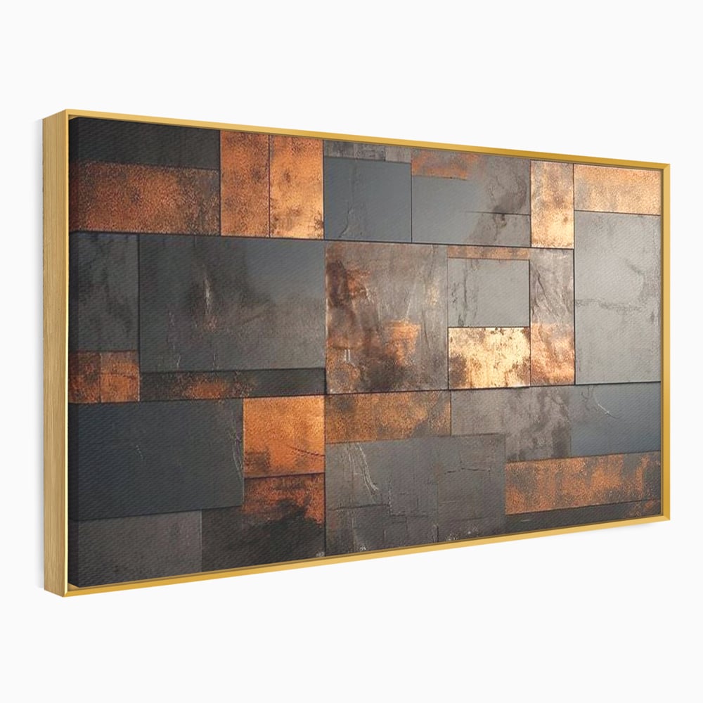 Tablou Canvas Premium, LuxCanva® C1289, Memoria ruginii, Geometrie, Culori, Abstract, Aur, Industrial, Cupru, Metal, Fier, Zid, Cladire, Ruginiu, Forta, Fortareata, Lumina, Birou, Living, Dormitor