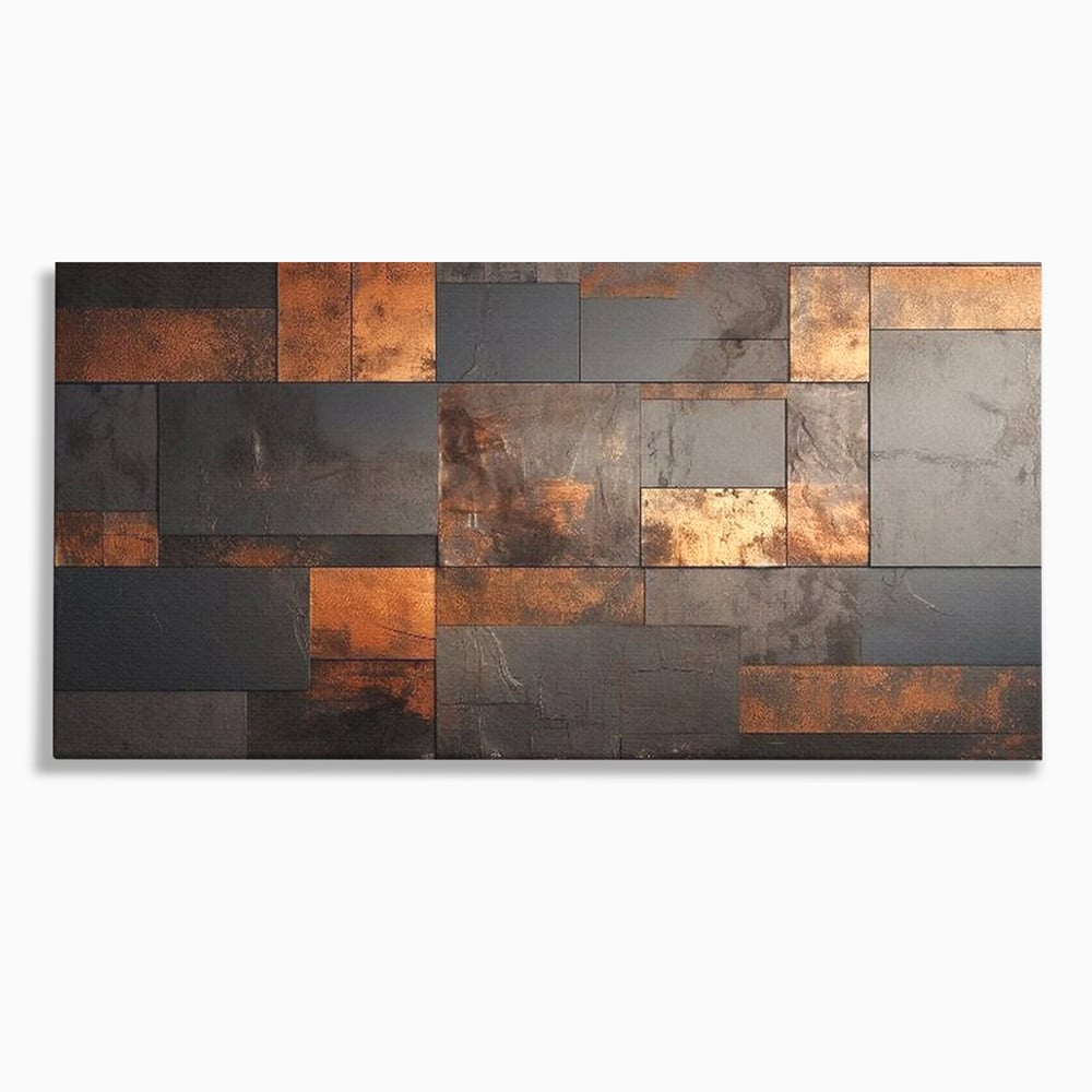 Tablou Canvas Premium, LuxCanva® C1289, Memoria ruginii, Geometrie, Culori, Abstract, Aur, Industrial, Cupru, Metal, Fier, Zid, Cladire, Ruginiu, Forta, Fortareata, Lumina, Birou, Living, Dormitor