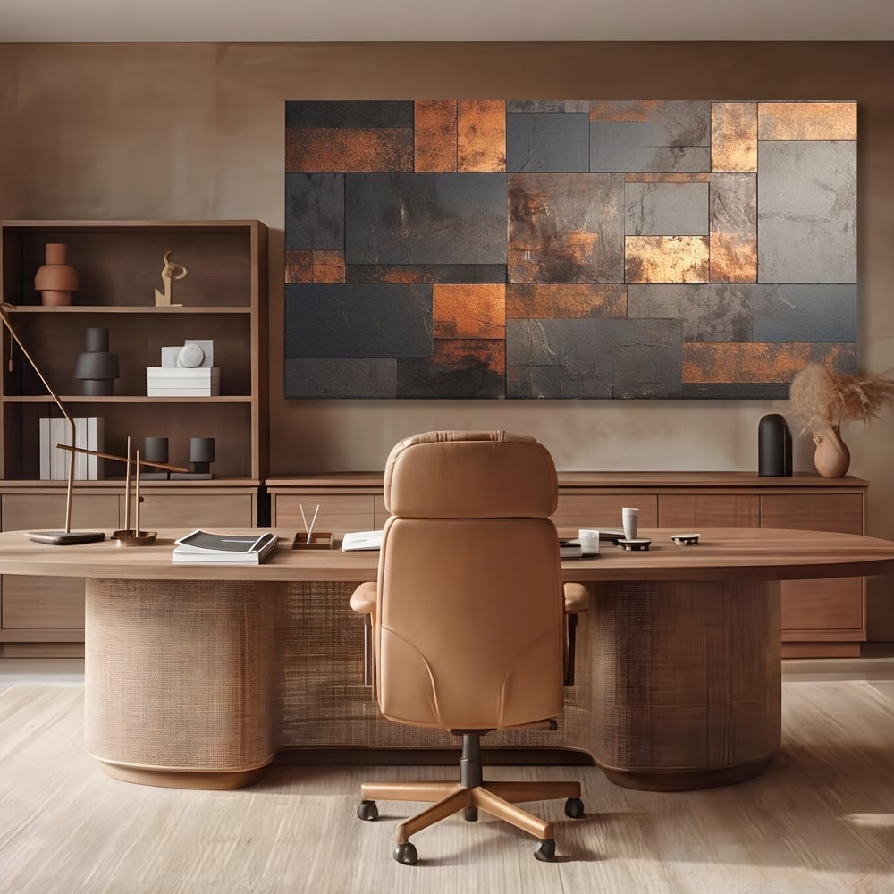 Tablou Canvas Premium, LuxCanva® C1289, Memoria ruginii, Geometrie, Culori, Abstract, Aur, Industrial, Cupru, Metal, Fier, Zid, Cladire, Ruginiu, Forta, Fortareata, Lumina, Birou, Living, Dormitor