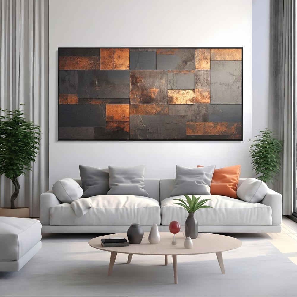 Tablou Canvas Premium, LuxCanva® C1289, Memoria ruginii, Geometrie, Culori, Abstract, Aur, Industrial, Cupru, Metal, Fier, Zid, Cladire, Ruginiu, Forta, Fortareata, Lumina, Birou, Living, Dormitor