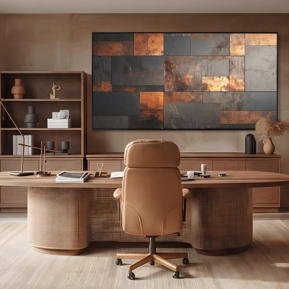 Tablou Canvas Premium, LuxCanva® C1289, Memoria ruginii, Geometrie, Culori, Abstract, Aur, Industrial, Cupru, Metal, Fier, Zid, Cladire, Ruginiu, Forta, Fortareata, Lumina, Birou, Living, Dormitor