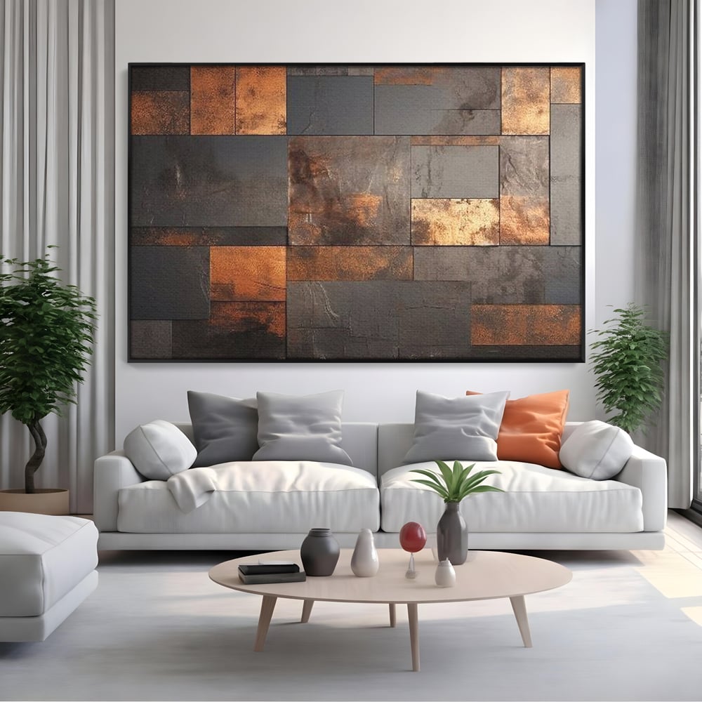 Tablou Canvas Premium, LuxCanva® C1289, Memoria ruginii, Geometrie, Culori, Abstract, Aur, Industrial, Cupru, Metal, Fier, Zid, Cladire, Ruginiu, Forta, Fortareata, Lumina, Birou, Living, Dormitor