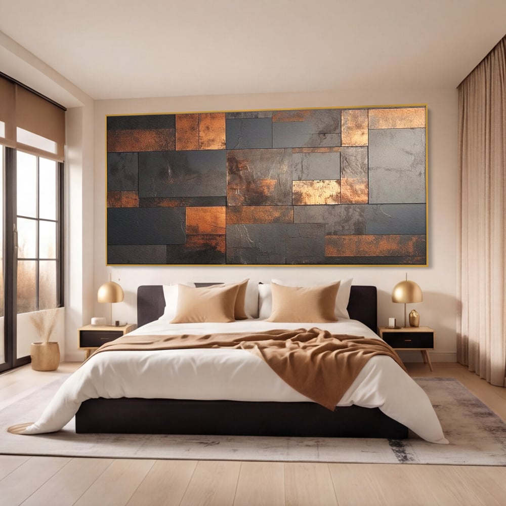 Tablou Canvas Premium, LuxCanva® C1289, Memoria ruginii, Geometrie, Culori, Abstract, Aur, Industrial, Cupru, Metal, Fier, Zid, Cladire, Ruginiu, Forta, Fortareata, Lumina, Birou, Living, Dormitor