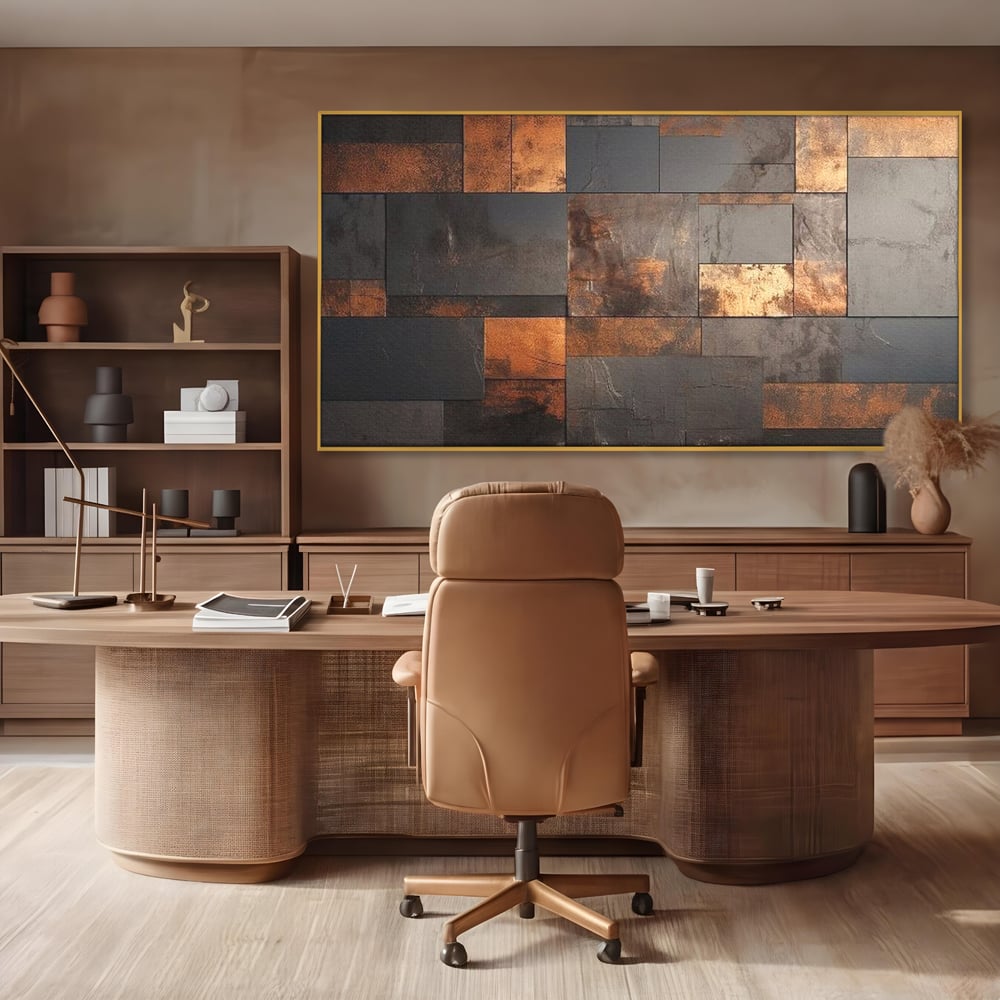 Tablou Canvas Premium, LuxCanva® C1289, Memoria ruginii, Geometrie, Culori, Abstract, Aur, Industrial, Cupru, Metal, Fier, Zid, Cladire, Ruginiu, Forta, Fortareata, Lumina, Birou, Living, Dormitor