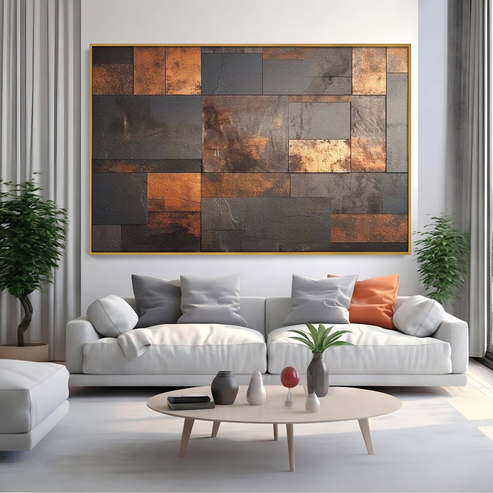 Tablou Canvas Premium, LuxCanva® C1289, Memoria ruginii, Geometrie, Culori, Abstract, Aur, Industrial, Cupru, Metal, Fier, Zid, Cladire, Ruginiu, Forta, Fortareata, Lumina, Birou, Living, Dormitor
