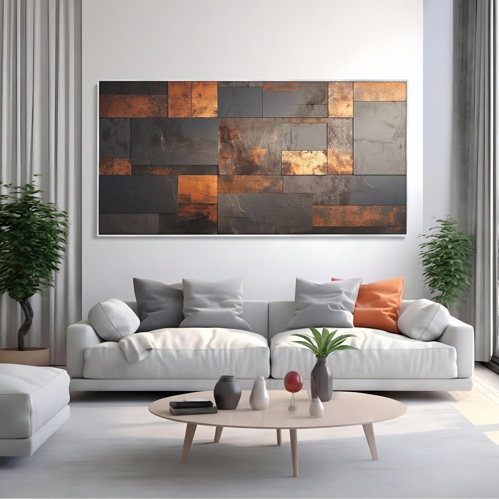 Tablou Canvas Premium, LuxCanva® C1289, Memoria ruginii, Geometrie, Culori, Abstract, Aur, Industrial, Cupru, Metal, Fier, Zid, Cladire, Ruginiu, Forta, Fortareata, Lumina, Birou, Living, Dormitor