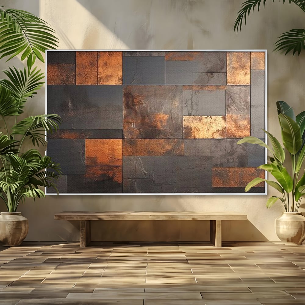 Tablou Canvas Premium, LuxCanva® C1289, Memoria ruginii, Geometrie, Culori, Abstract, Aur, Industrial, Cupru, Metal, Fier, Zid, Cladire, Ruginiu, Forta, Fortareata, Lumina, Birou, Living, Dormitor