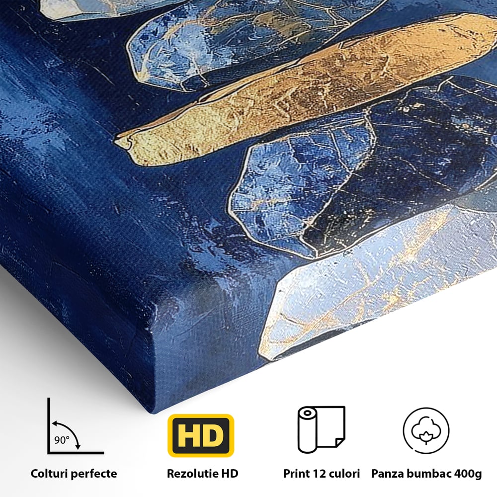 Tablou Canvas Premium, LuxCanva® C1290, Pietre care se roaga, Geometrie, Culori, Abstract, Aur, Pietre, Statuie, Echilibru, Albastru, Zen, Sacru, Spiritual, Vertical, Meditatie, Birou, Living, Dormitor